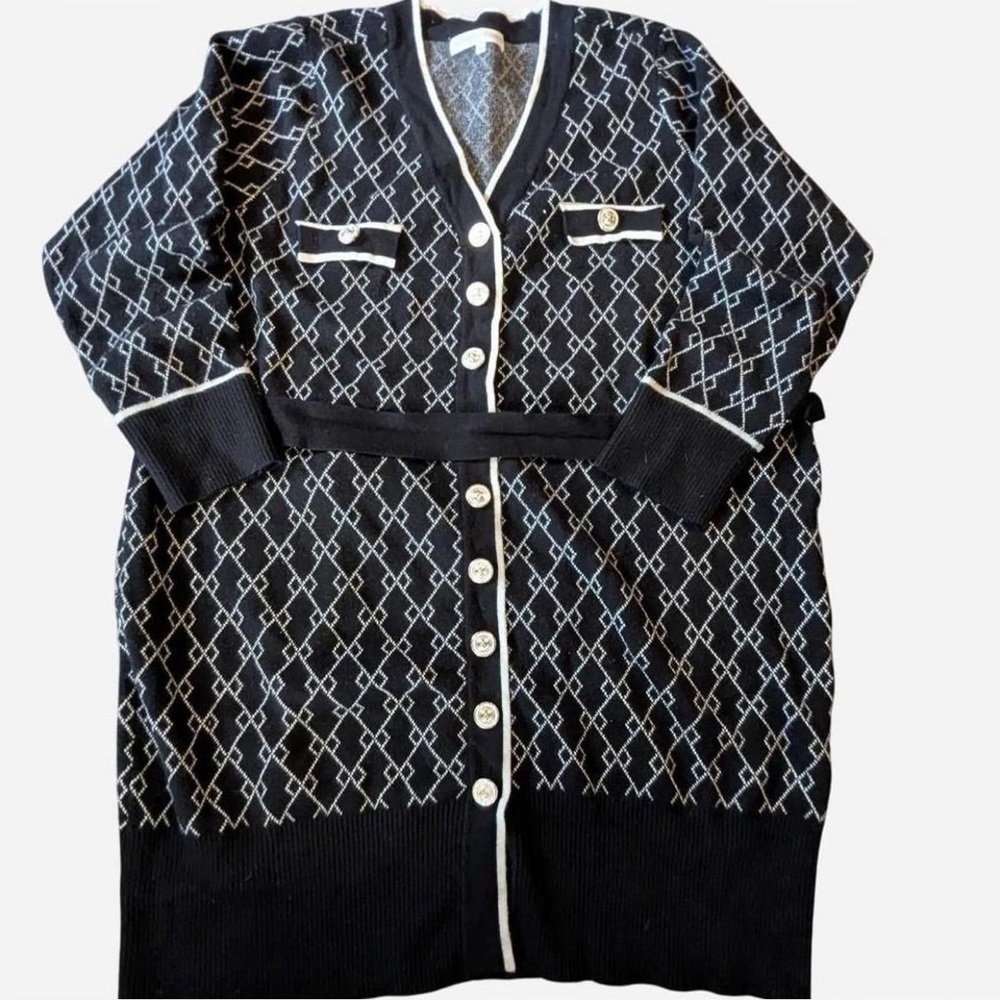 Black and White Patterned Women's cardigan sweater dress